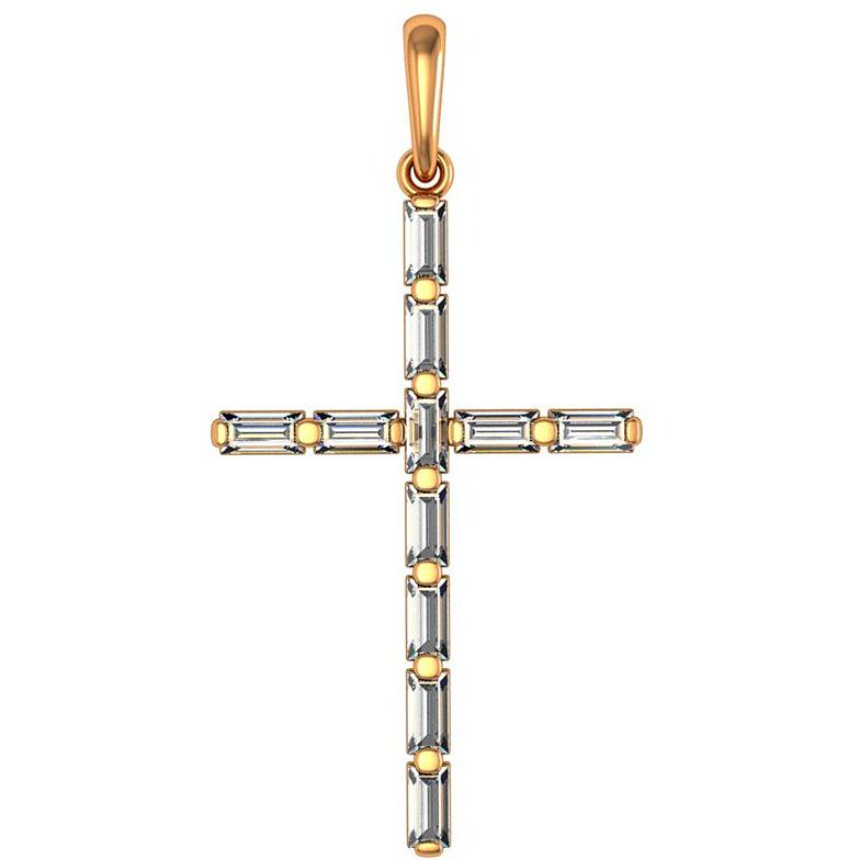 Крестик с 6 фианитами из серебра с позолотой (арт. 2242324)