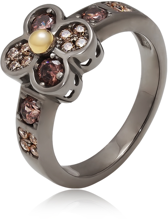 Кольцо Цветок с фианитами из серебра (арт. 2251063)