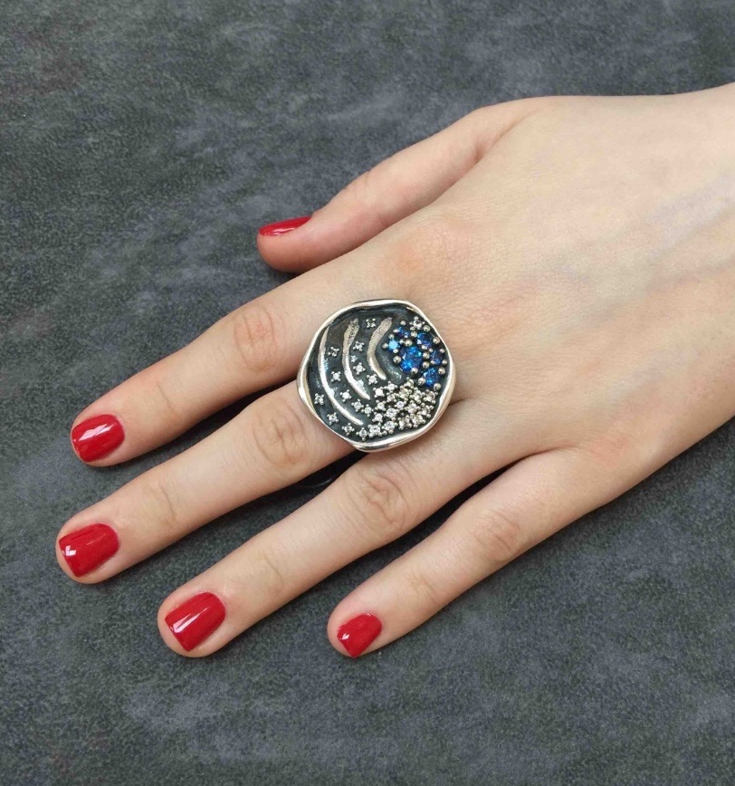 Кольцо с сапфирами и топазами из серебра (арт. 2251513)