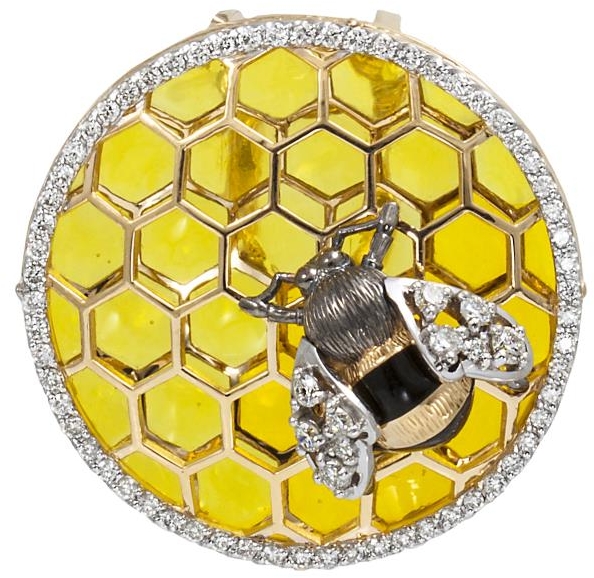 Подвеска Пчёлка с бриллиантами и эмалью из жёлтого золота (арт. 2260852)