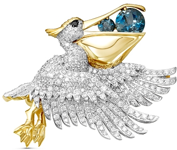 Брошь Пеликан с топазами и бриллиантами из жёлтого золота (арт. 2260921)