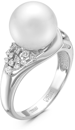 Кольцо с жемчугом и бриллиантами из белого золота (арт. 2260974)