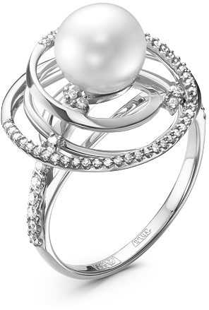 Кольцо с жемчугом и бриллиантами из белого золота (арт. 2261011)