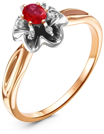Кольцо Цветок с рубином и бриллиантами из красного золота (арт. 2270483)