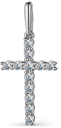 Крестик с 12 бриллиантами из белого золота (арт. 2280231)