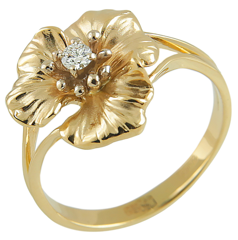 Кольцо Цветок с 1 бриллиантом из комбинированного золота (арт. 2370021)