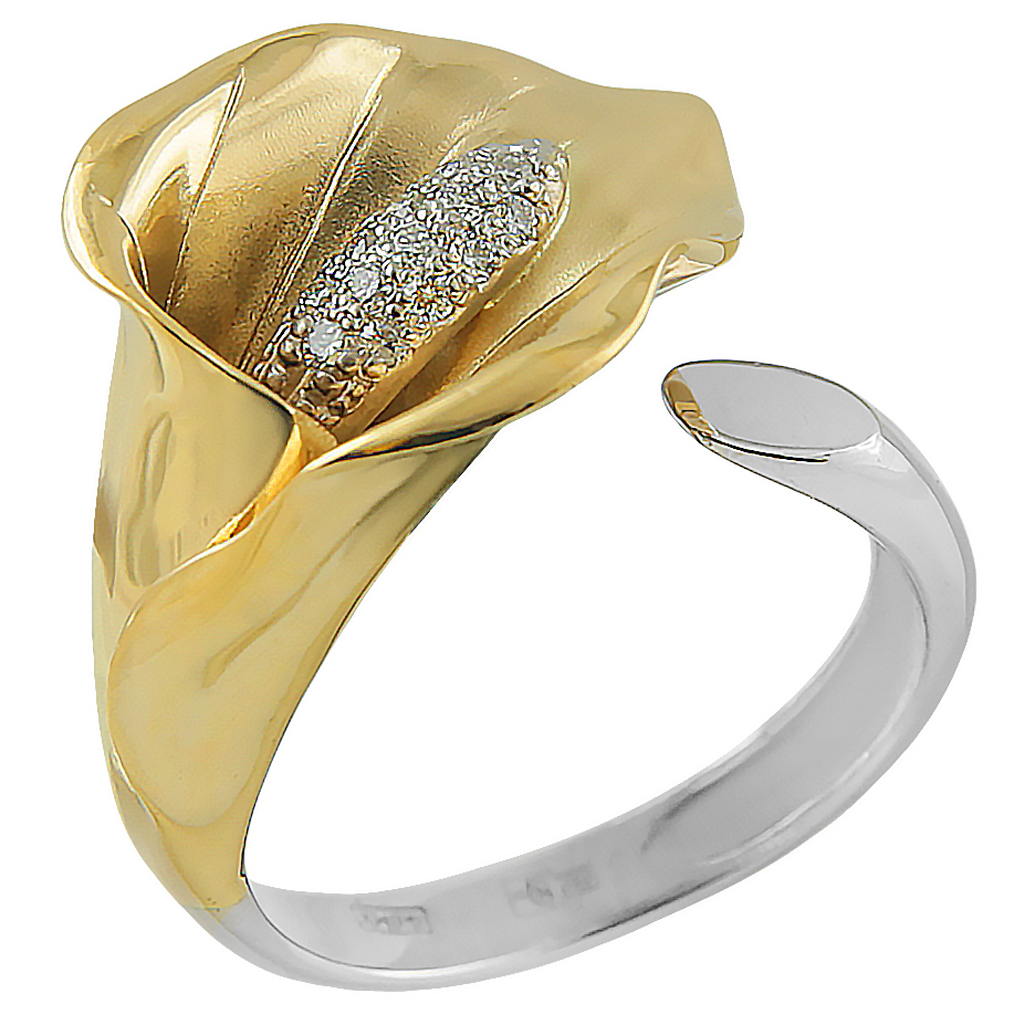 Кольцо Цветок с 13 бриллиантами из комбинированного золота (арт. 2370024)
