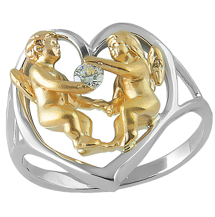 Кольцо с 1 бриллиантом из комбинированного золота (арт. 2370079)