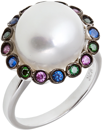 Кольцо с россыпью цветных и драгоценных камней из серебра (арт. 2390923)