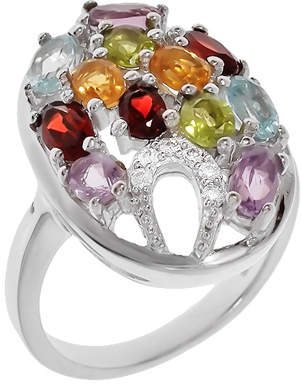 Кольцо с россыпью цветных камней из серебра (арт. 2391531)