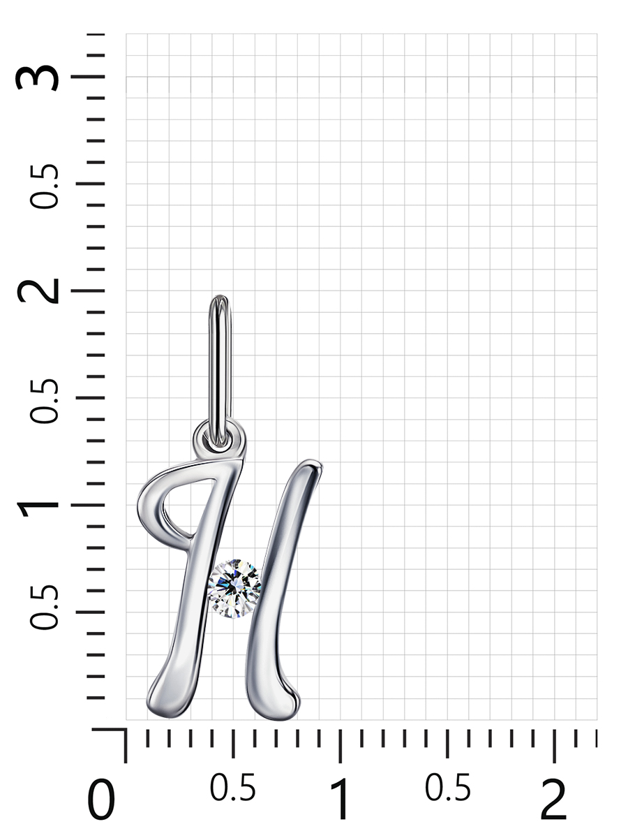 Подвеска буква "Н" с 1 фианитом из серебра (арт. 2410650)