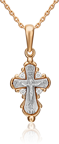 Крестик с 4 бриллиантами из комбинированного золота (арт. 2443768)