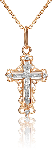 Крестик с 4 бриллиантами из комбинированного золота (арт. 2443778)