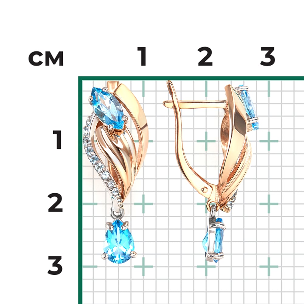 Серьги с топазами из комбинированного золота (арт. 2446856)