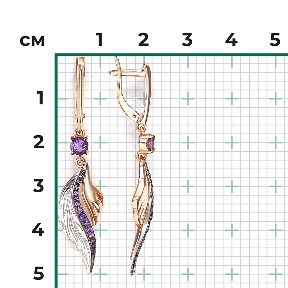 Серьги с аметистами из комбинированного золота (арт. 2446859)