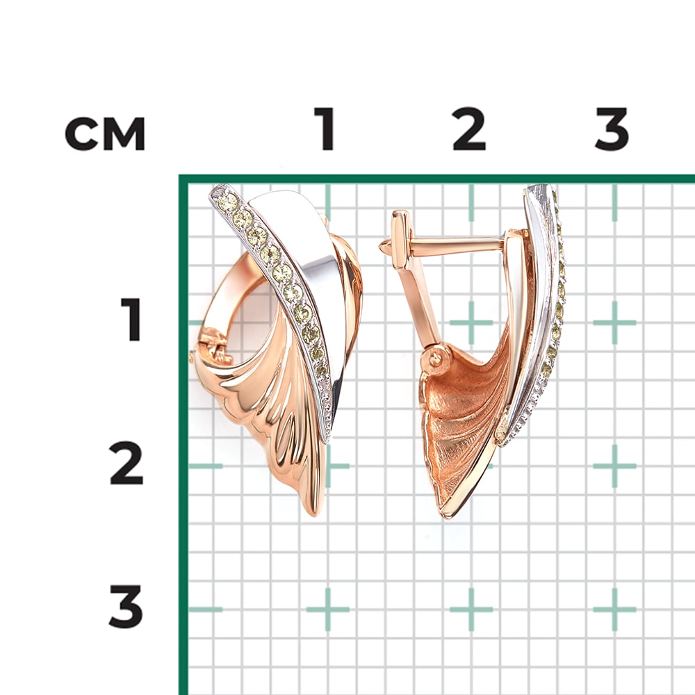 Серьги с хризолитами из комбинированного золота (арт. 2446867)