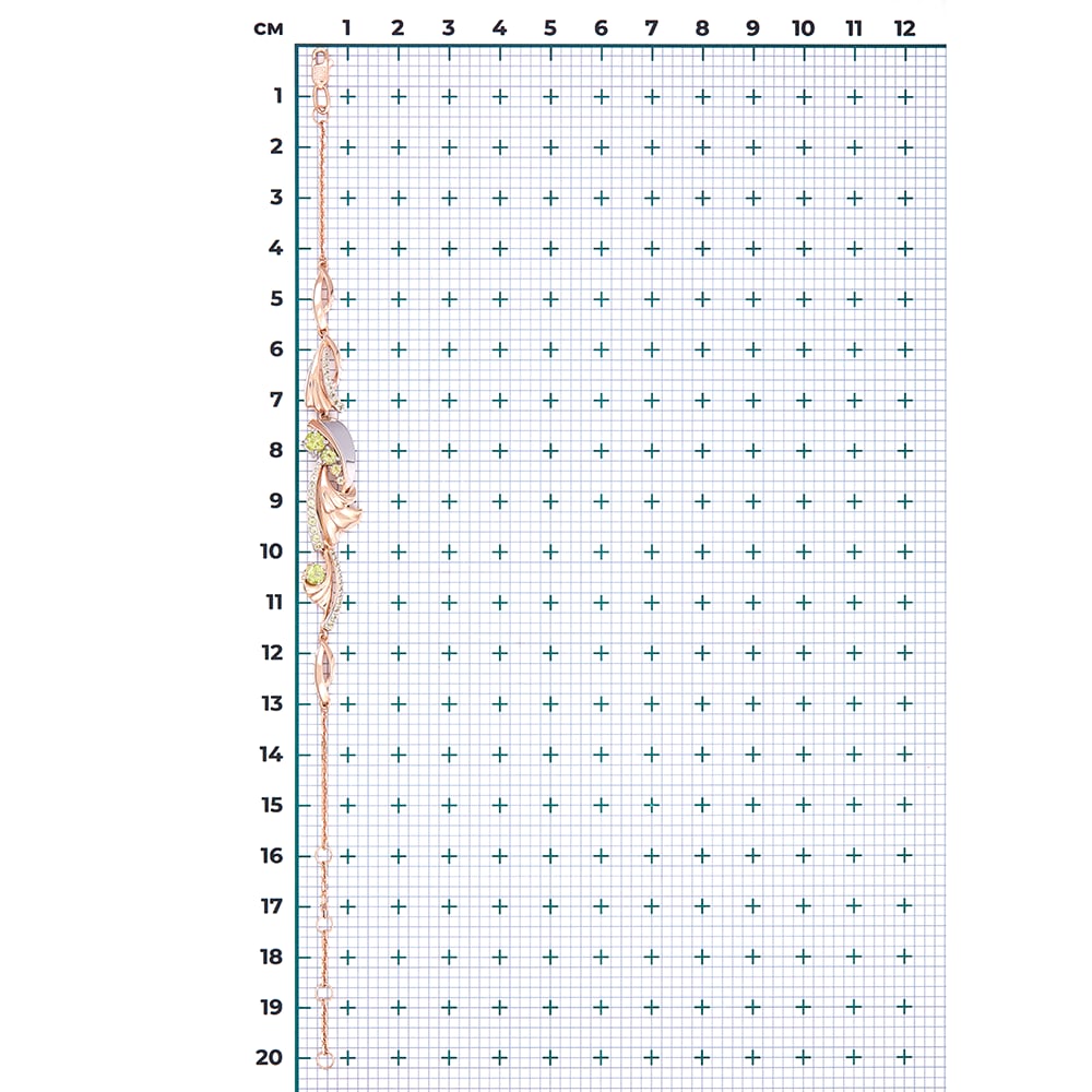 Браслет с хризолитами из комбинированного золота (арт. 2446894)