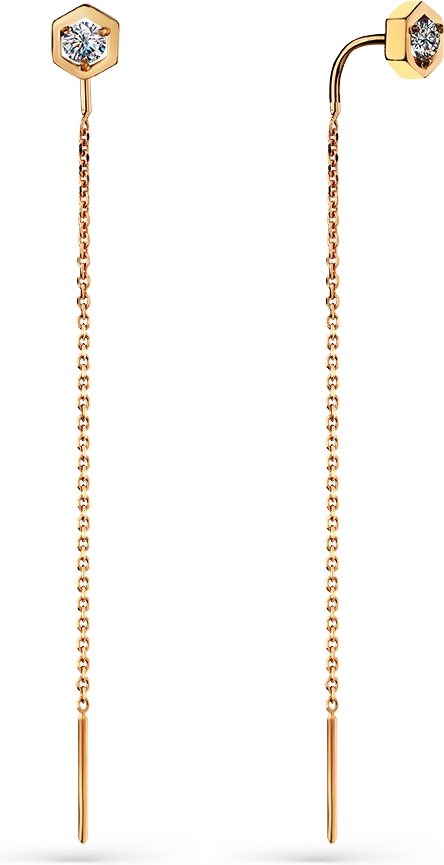 Серьги с 2 фианитами из красного золота (арт. 2461354)
