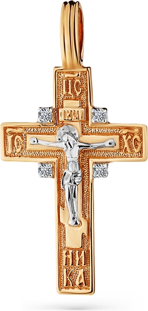 Крестик с 4 фианитами из красного золота (арт. 2461809)