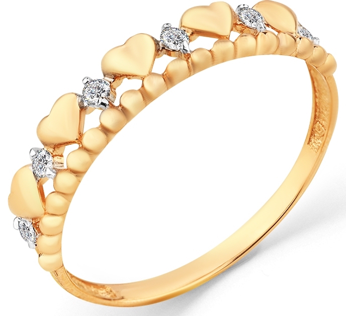 Кольцо Сердечки с 6 фианитами из красного золота (арт. 2462494)