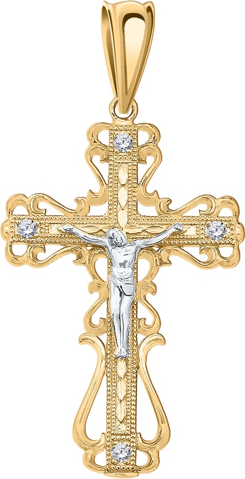 Крестик с 11 фианитами из комбинированного золота (арт. 2472152)