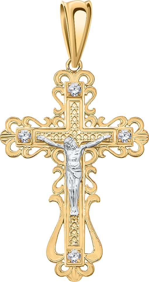 Крестик с 4 фианитами из комбинированного золота (арт. 2472154)