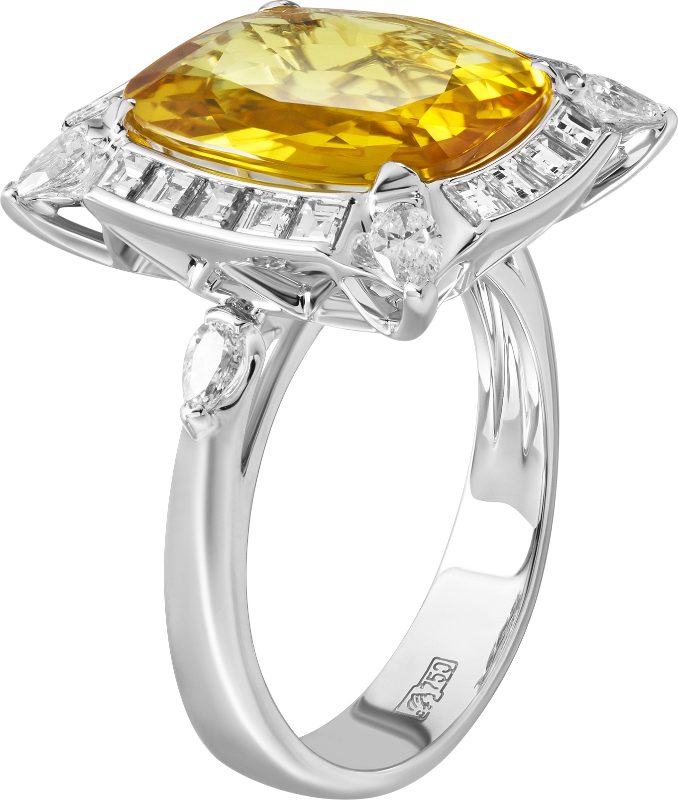 Кольцо с сапфиром и бриллиантами из белого золота 750 пробы (арт. 2480441)