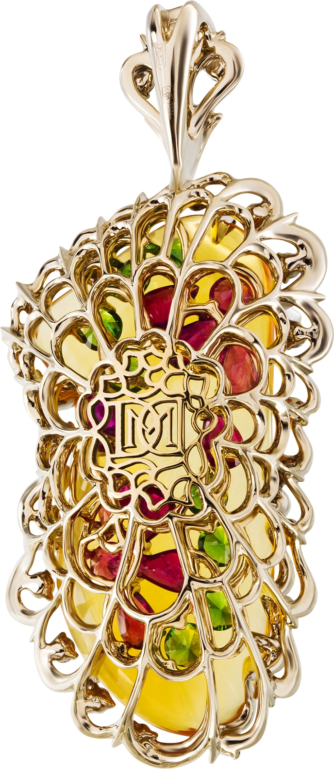 Подвеска с россыпью цветных и драгоценных камней из комбинированного золота (арт. 2490578)