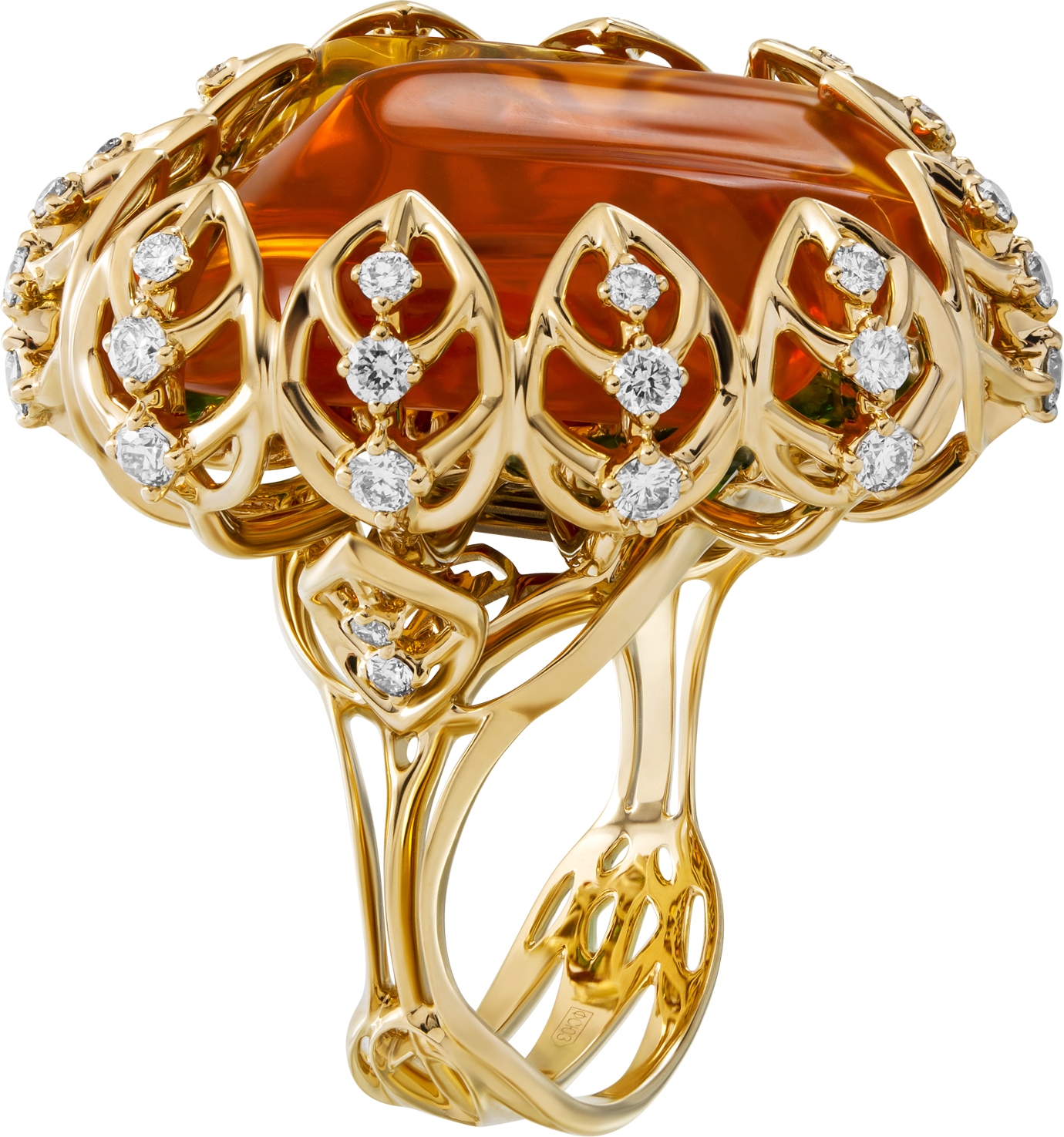 Кольцо с россыпью цветных и драгоценных камней из жёлтого золота 750 пробы (арт. 2490805)
