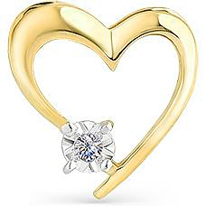 Подвеска Сердце с 1 бриллиантом из жёлтого золота (арт. 2501688)