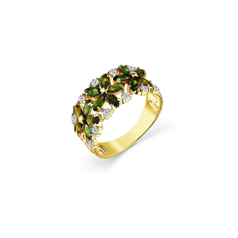 Кольцо с турмалинами и бриллиантами из жёлтого золота (арт. 2503178)