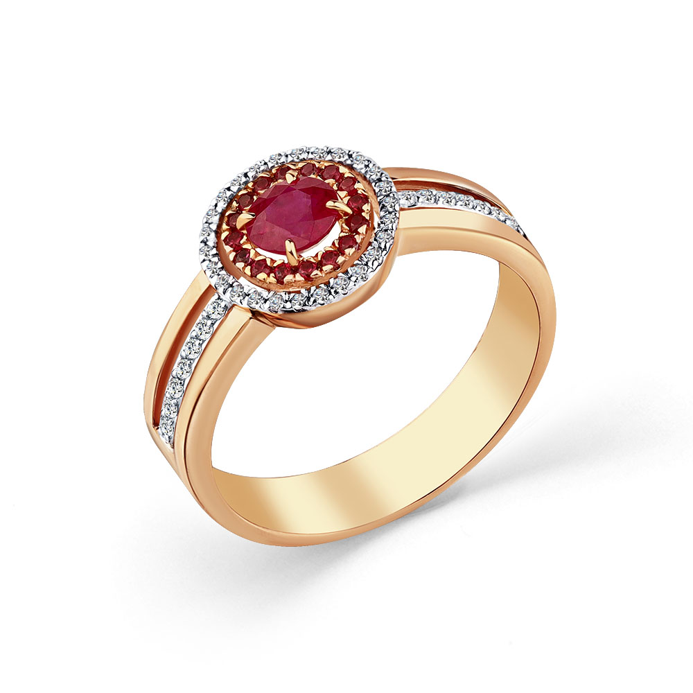Кольцо с рубинами и бриллиантами из красного золота (арт. 2503632)