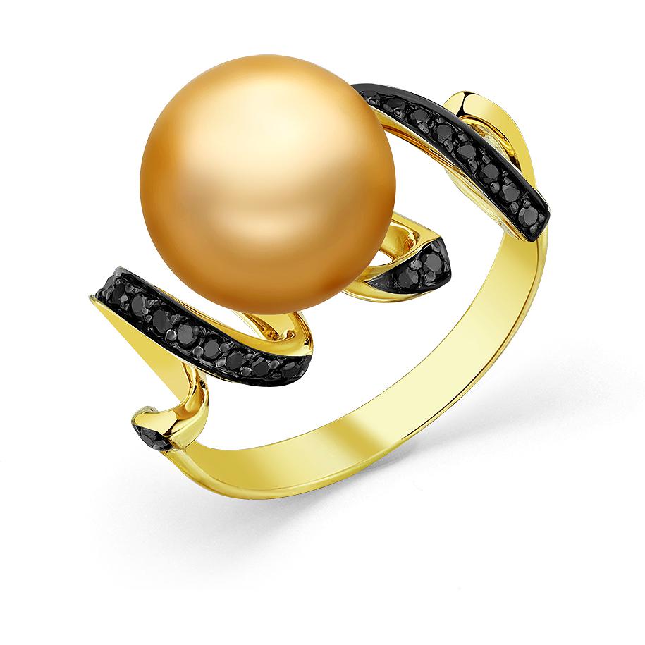 Кольцо с жемчугом и бриллиантами из жёлтого золота (арт. 2504419)