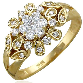 Кольцо Цветок с 23 бриллиантами из жёлтого золота 750 пробы (арт. 300506)