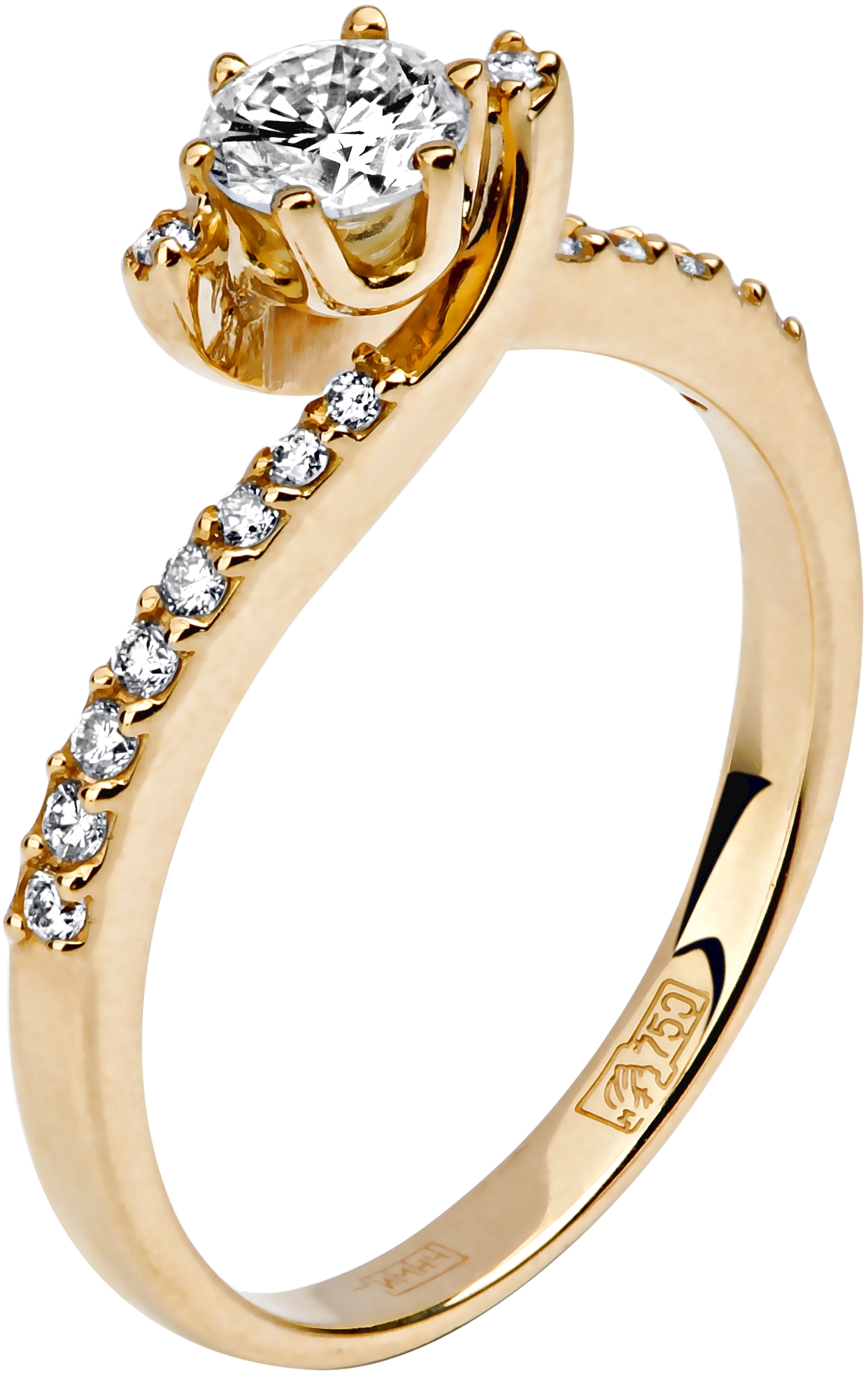 Кольцо с 19 бриллиантами из жёлтого золота 750 пробы (арт. 300535)