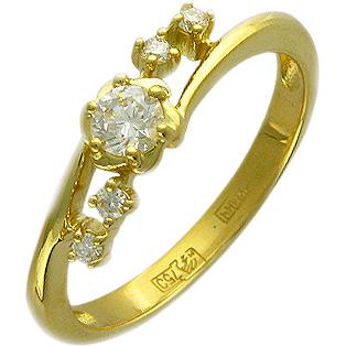 Кольцо с 5 бриллиантами из жёлтого золота 750 пробы (арт. 300555)