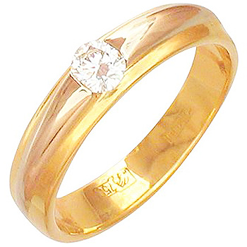 Яркое кольцо с 1 бриллиантом из комбинированного золота 750 пробы (арт. 302422)