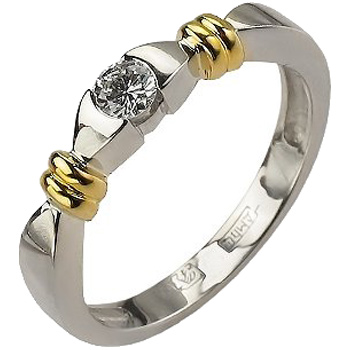 Кольцо с 1 бриллиантом из комбинированного золота 750 пробы (арт. 302450)
