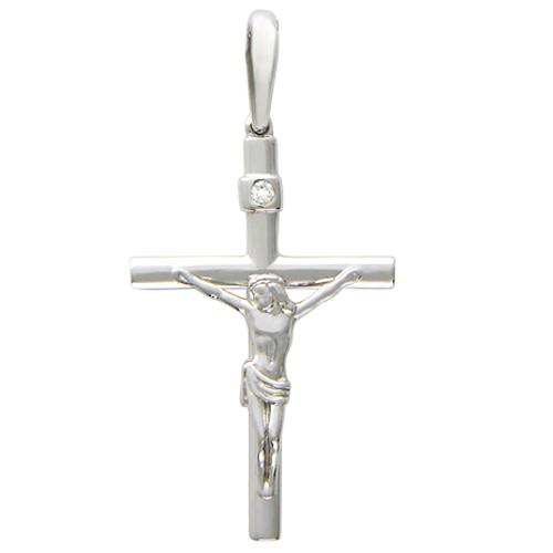 Крестик с бриллиантом из белого золота (арт. 313888)