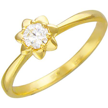 Кольцо Цветок с бриллиантом из желтого золота (арт. 323432)
