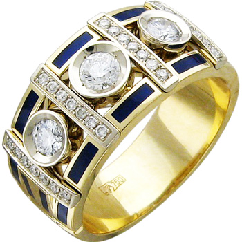 Кольцо с бриллиантами, вставкой из эмали из комбинированного золота 750 (арт. 324240)