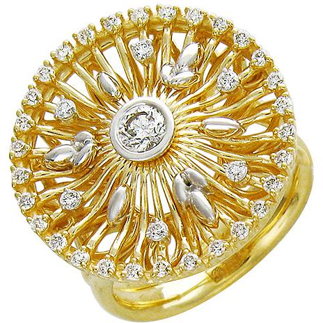 Кольцо с бриллиантом из желтого золота 750 пробы (арт. 324614)