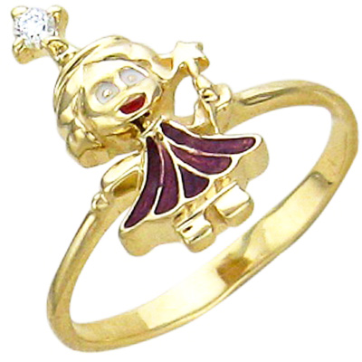 Кольцо Девочка с бриллиантом, вставкой из эмали из желтого золота (арт. 325616)