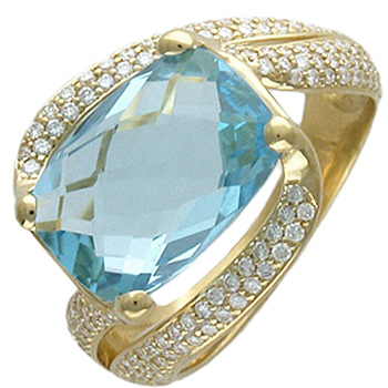 Кольцо с бриллиантами, топазом из желтого золота 750 пробы (арт. 325619)