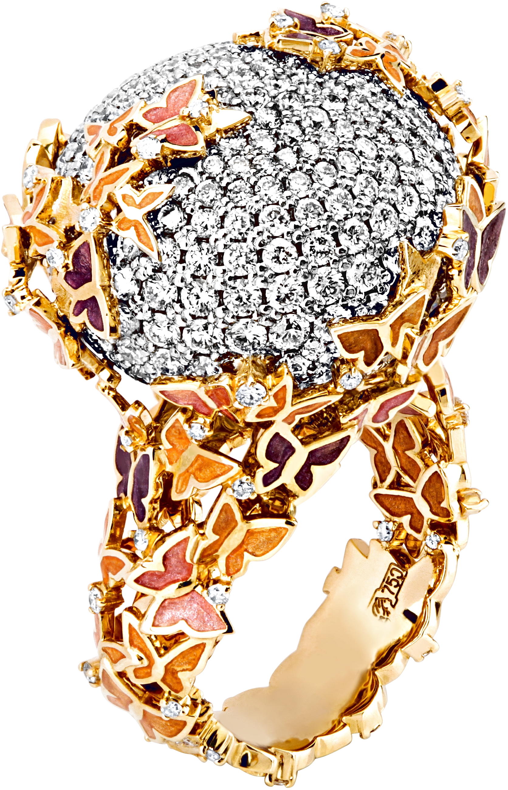Кольцо Бабочки с бриллиантами, вставкой из эмали из комбинированного золота (арт. 325688)