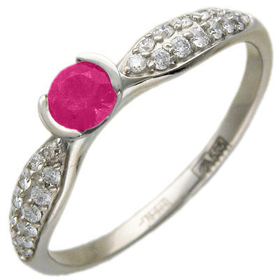 Кольцо с бриллиантом, рубином из белого золота (арт. 326656)