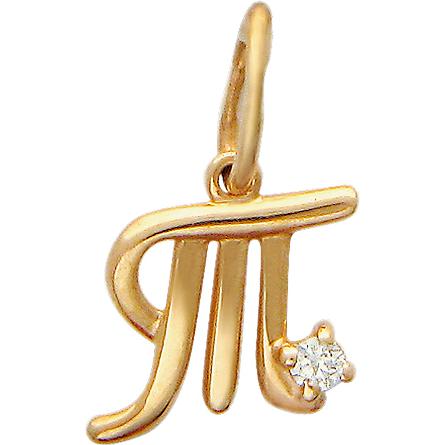 Подвеска буква "Т" с фианитом из красного золота (арт. 341529)
