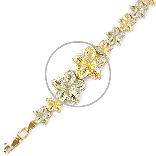 Браслет декоративного плетения Цветы из комбинированного золота (арт. 366462)