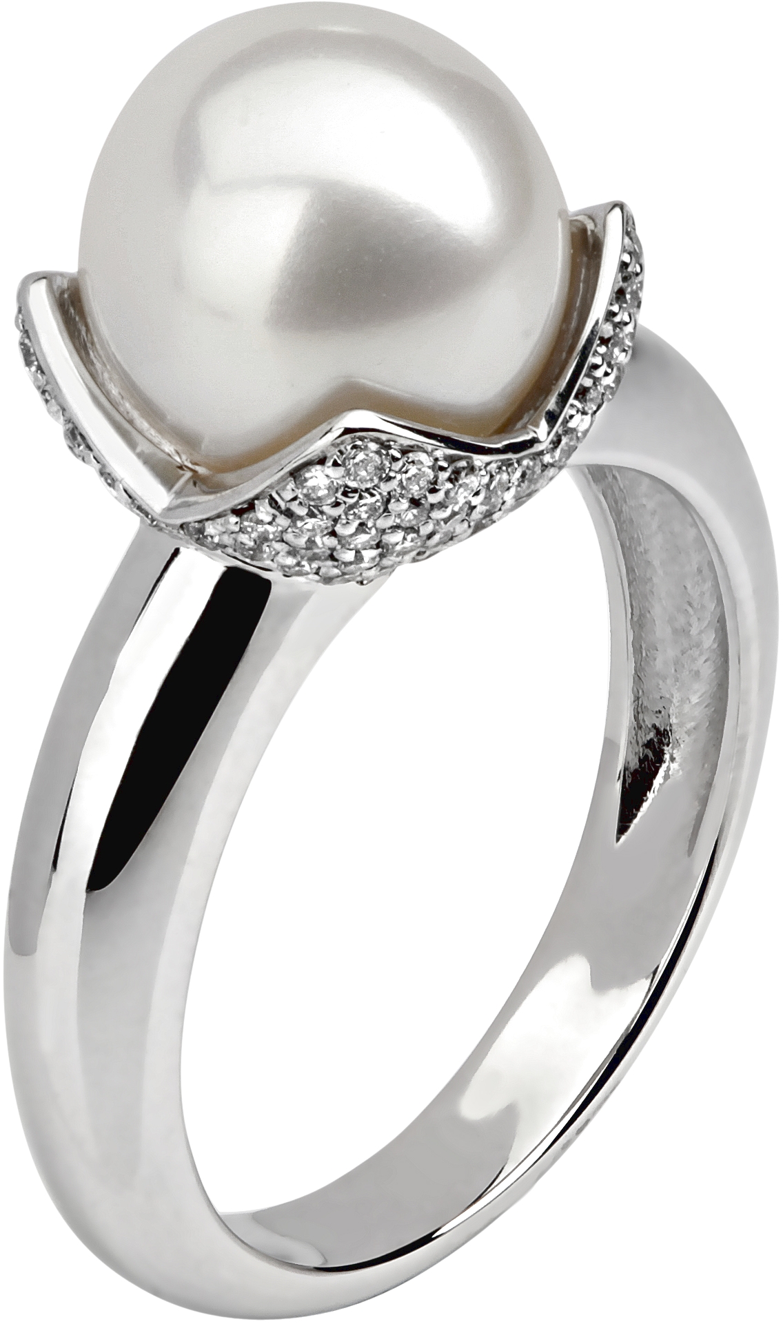 Кольцо с бриллиантами, жемчугом из белого золота 750 пробы (арт. 421140)