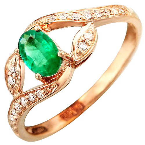 Кольцо с бриллиантами, изумрудом из красного золота (арт. 422332)